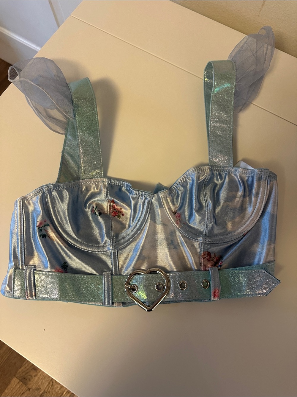 Dolls Kill Iridescent Light Blue cherub bustier corset like crop small